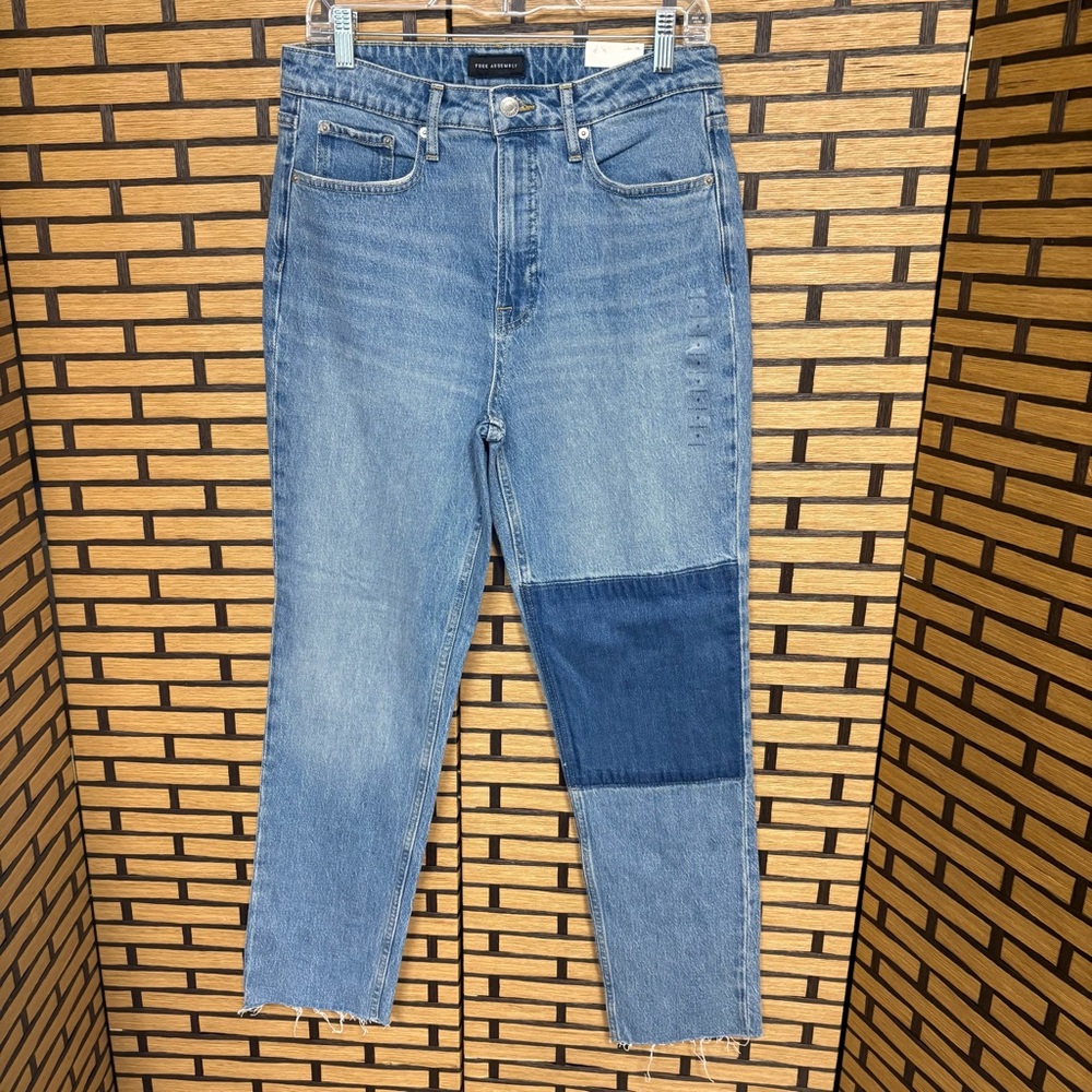 Free Assembly Super High Rise Straight Leg Patchwork Jeans Size‎ 8